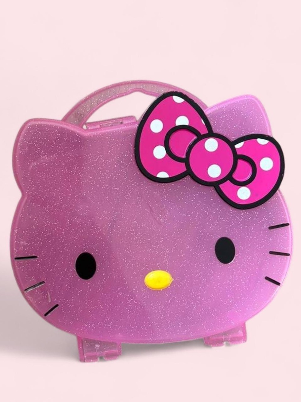 Hello Kitty Sparkle Pink Face Storage Container with Polka Dot Bow